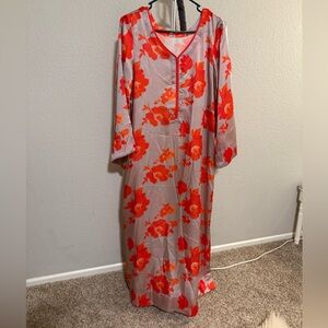 Floral Dress with Red and Gray Design